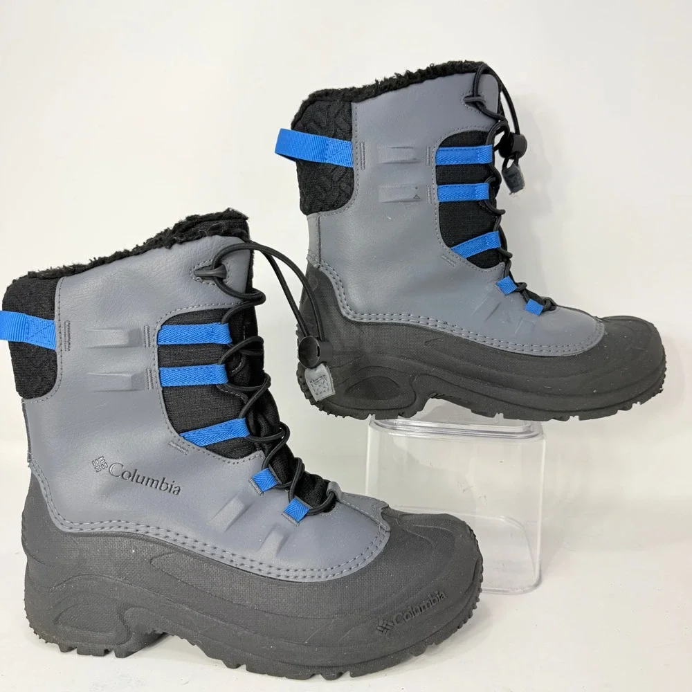 Columbia Youth Waterproof Winter Boots Grey Black Blue BY4972-011 Size 6